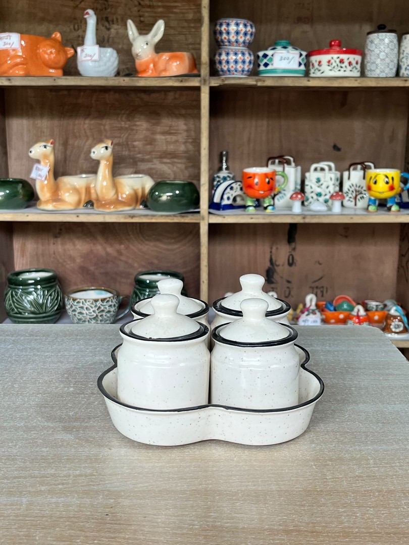 Ceramic Jar Set With Tray (सेरामिक जार सेट) — decor for sale at Janki Vatika plant nursery, Talawali Chanda, Indore
