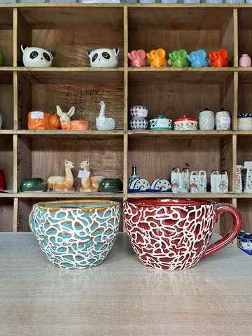 Crackle Glaze Cup Planter (क्रैकल ग्लेज़ कप प्लांटर) — planter for sale at Janki Vatika plant nursery, Talawali Chanda, Indore — Ceramic Planters